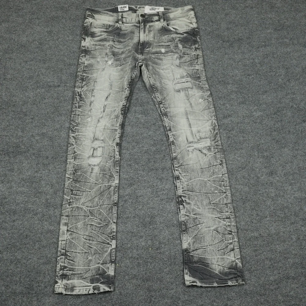 Evolution In Design Jeans Men 32x32 Gray Acid Wash Slim Distressed Crinkle Urban